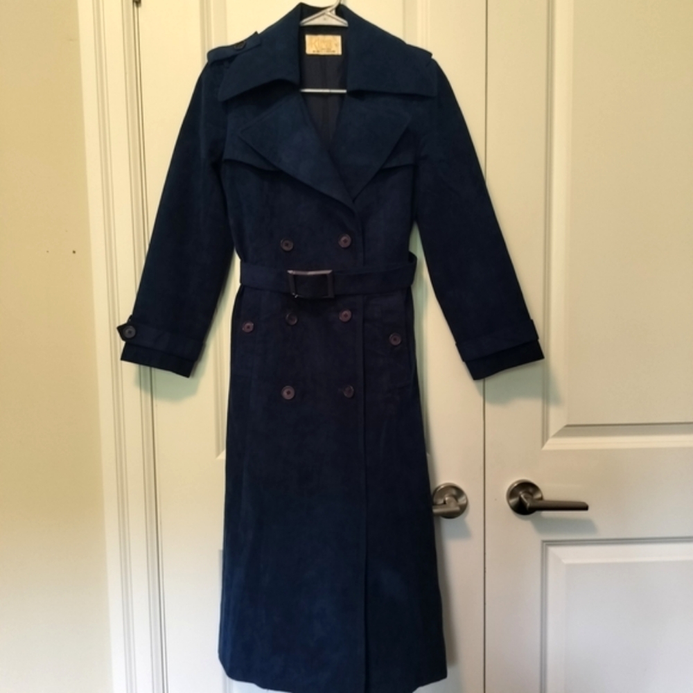 Japanese Vintage Blue Suede Leather Trench Coat